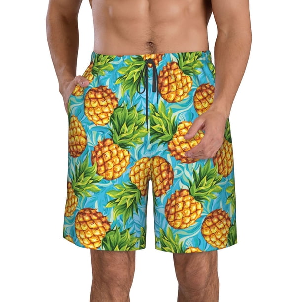 Fotbe Pineapple Trajes de Baño Estampados para Hombre, Shorts de Verano de Secado Rápido, Ropa de Playa, Bañadores-Medium