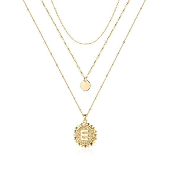 TINGN Gold Layered Initial Necklaces for Women 14K Gold Plated Dainty Layering Disc Choker Necklace Handmade Letter Pendant Necklaces for Women