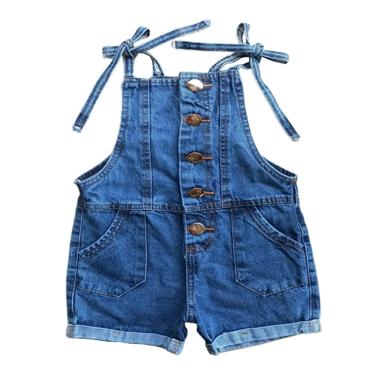 Ma Baby Kids Girls Overalls Shorts Blue Denim Sleeveless Lace Up