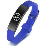 Satanic Satan Inverted Pentagram Bracelet Baphomet Silicone Bangle Wristband Pagan Wiccan Pentacle Jewelry for Women Men Teens Adjustable, Blue