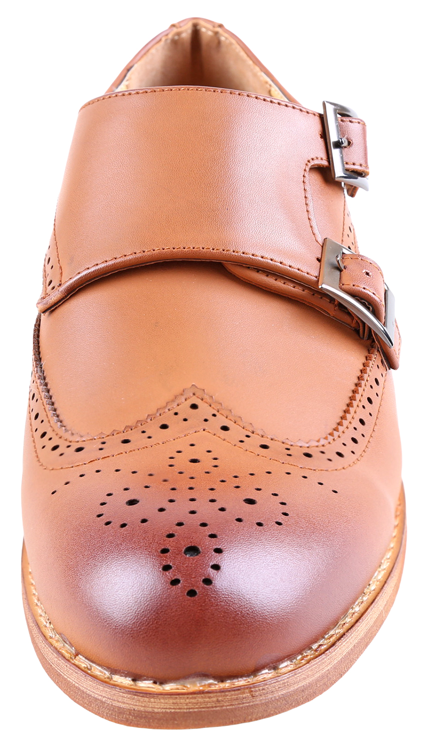 Urban Fox Allen Men's Dress Shoe | Double Monk Strap | Brogue | Wingtip Shoes for Men | Light Brown 9 M US - image 3 of 7