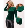 thumbnail image 2 of Blusas de terciopelo para mujer Blusa de manga larga con cuello simulado y purpurina metálica Verde Oscuro XL, 2 of 5