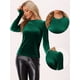 thumbnail image 2 of Blusas de terciopelo para mujer Blusa de manga larga con cuello simulado y purpurina metálica Verde Oscuro S, 2 of 5
