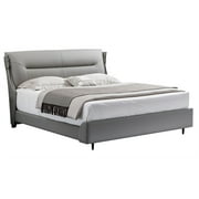 American Eagle Furniture Metal & Genuine Leather Queen Bed in Gray