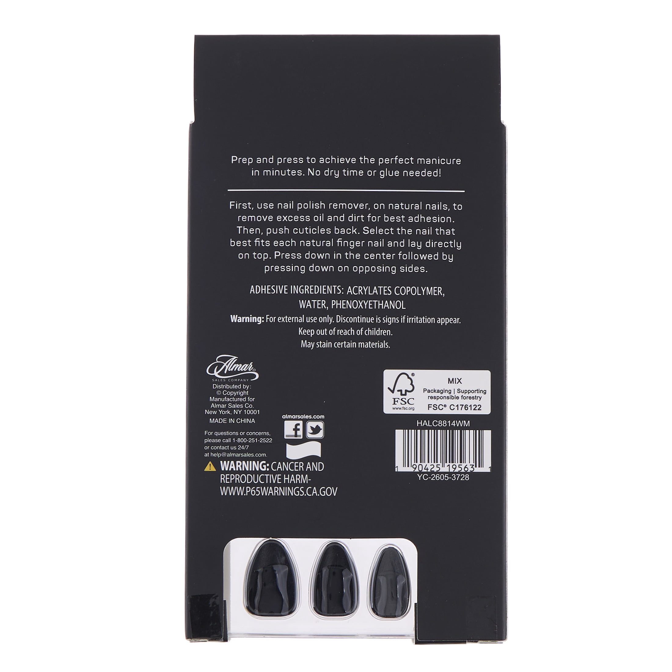 Expressions 24-Pack Self Adhesive Halloween Press-On Nails - Black Skulls & Studs