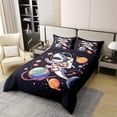 thumbnail image 1 of Shark Astronauta Funda Nórdica para Niños Adolescentes, Starry Galaxy Planets Purple Glitter, 1 of 7