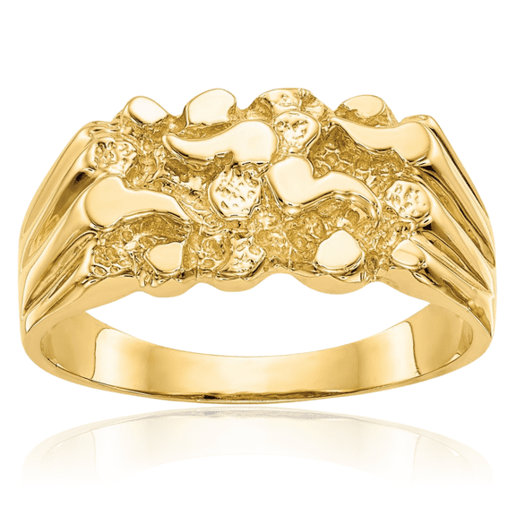 ICE CARATS 14K Solid Yellow Gold Nugget Statement Fashion Ring - 2mm Slim Band - Polished, Textured Women's
