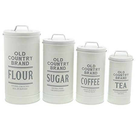 - Barnyard Designs Decorative Nesting Kitchen Canisters with Lids Galvanized White Metal Rustic Vintage Farmhouse Country Decor for Flour Sugar Coffee Tea Storage (Large Set of 4)