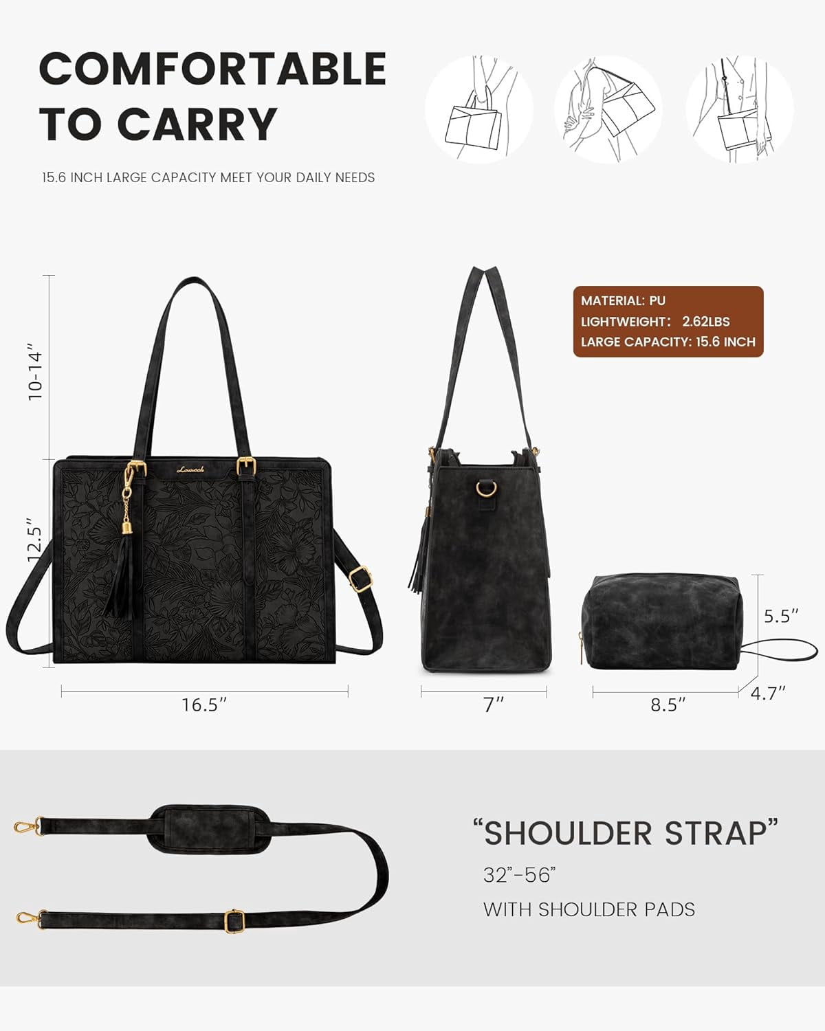 LOVEVOOK Laptop Bag for Women Vintage Leather Laptop Tote 15.6 inch Large Capacity Computer bag with Clutch Purse for Work
