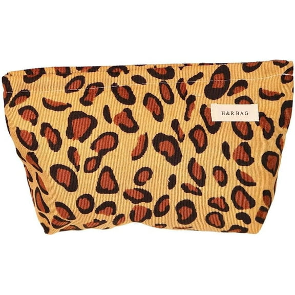 Leopard Corduroy Cosmetic Bag Cheetah Print Makeup Pouch Leopard Travel Toiletry Bag Large Capacity Cosmetic Organizer (Beige)