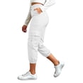thumbnail image 5 of WIZUTIZ Women's Solid Color High Rise Cropped Jogger Pants with Decorative Buttons Elastic Waist Side Pockets Tapered Ankle Casual Trousers Soft Stretchy, 5 of 7