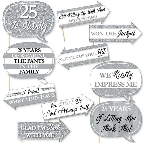 Big Dot of Happiness Funny We Still Do - 25th Wedding Anniversary - Anniversary Party Photo Booth Props Kit - 10 Piece