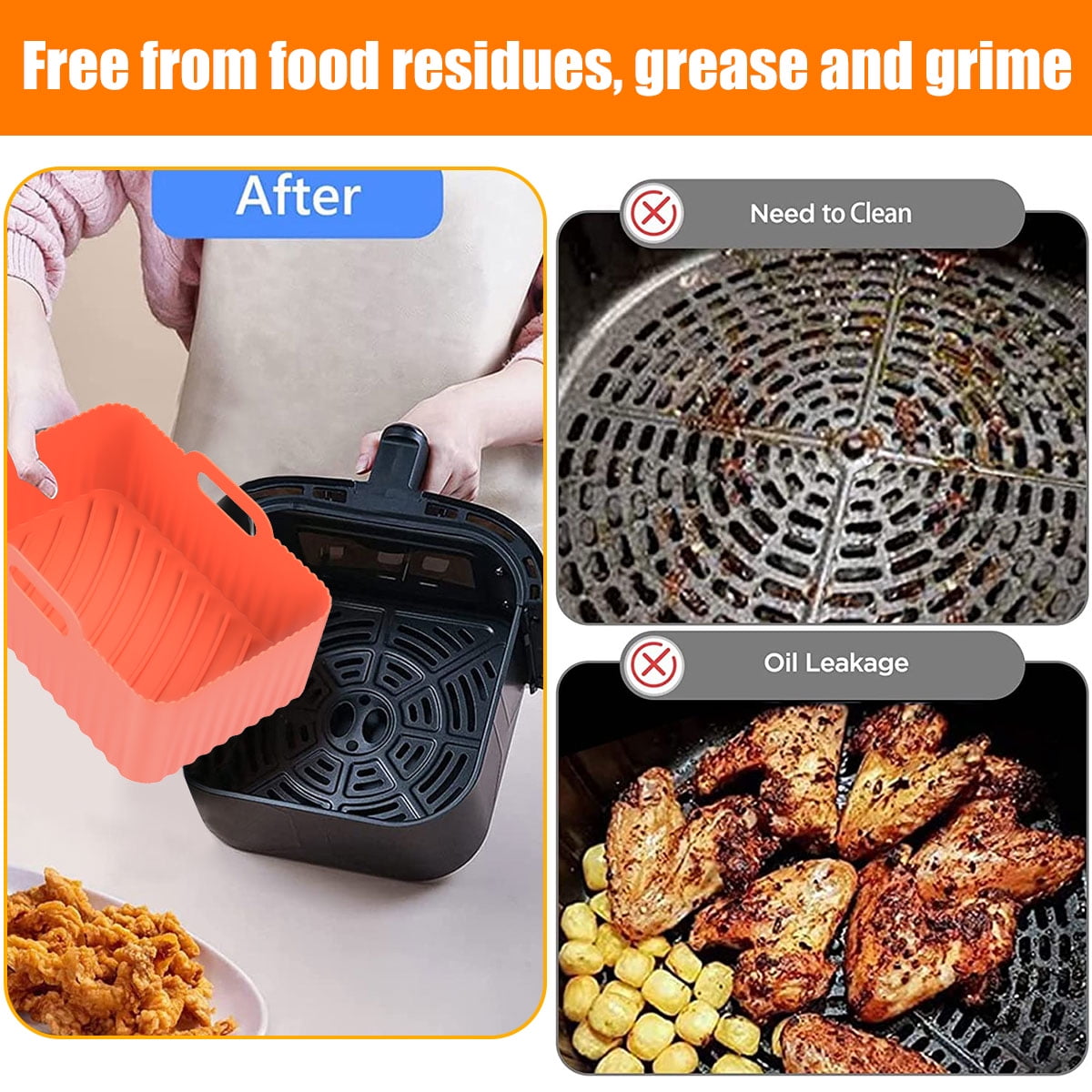  10QT Air Fryer Silicone Liners, MMH 2Pcs Rectangular Airfryer  Silicone Pot Baking Tray Reusable Replacement Basket Insert for Ninja  DZ401/DZ550, Non-stick, Easy Cleaning, Food Safe