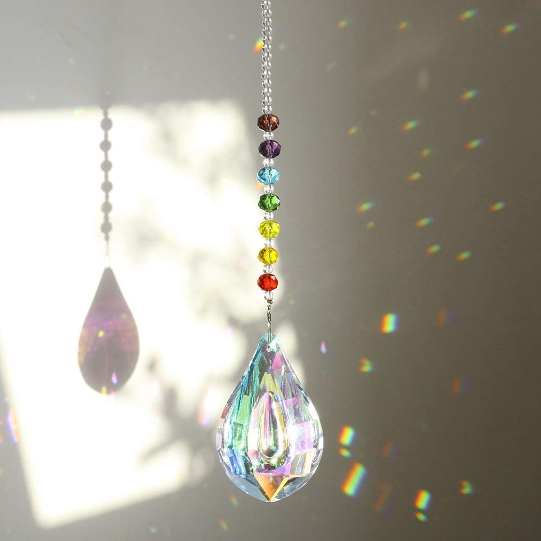 Crystal Glass & Stainless Steel Hanging Suncatcher Mobile-Home 50cm Long 