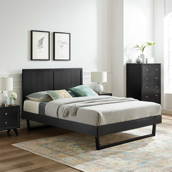 Modway Alana King Wood Platform Bed With Angular Frame in Black