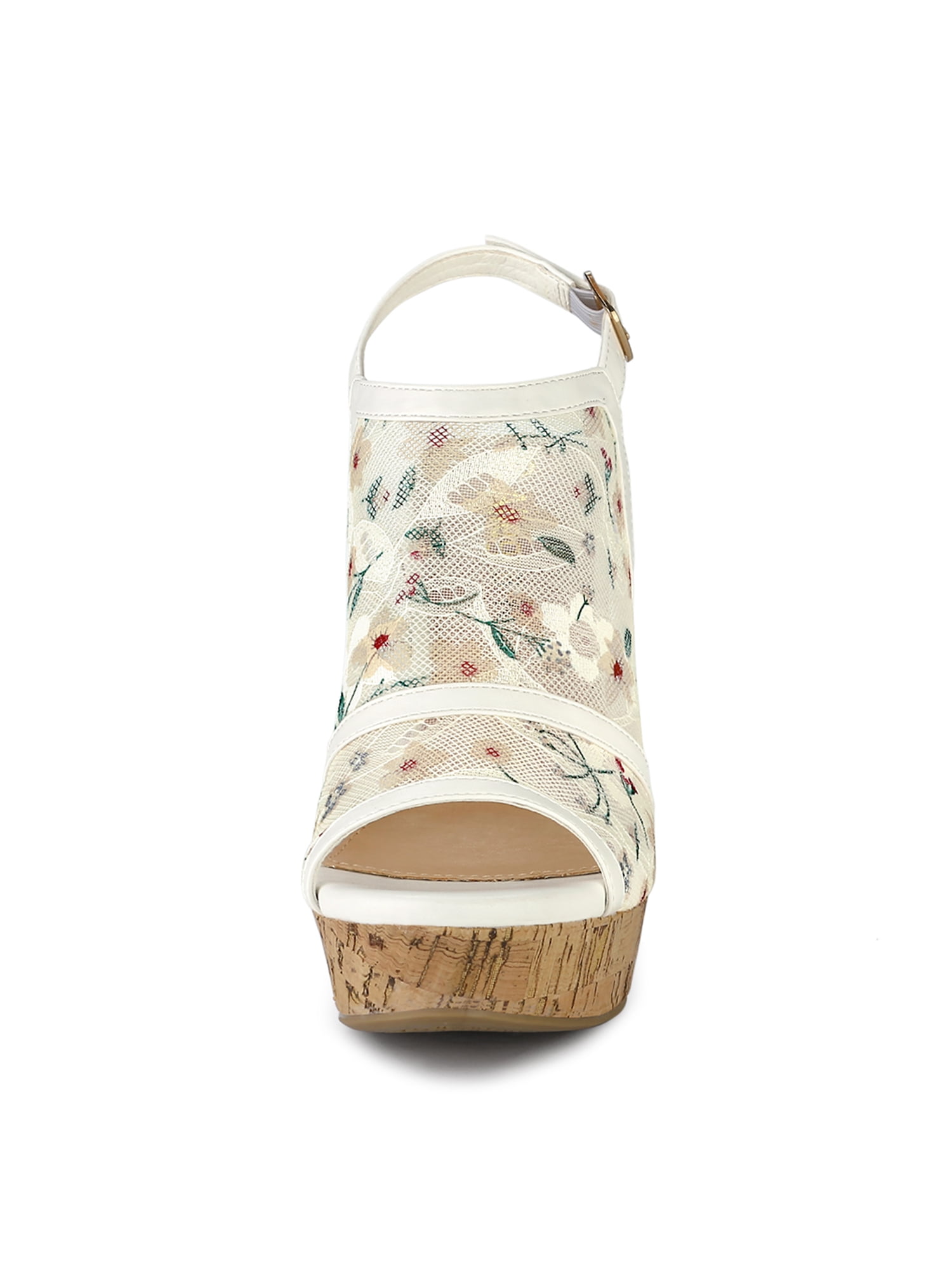 DARING DIVA Women's Open Toe Platform Heel Lace Wedges Sandals White Green 10