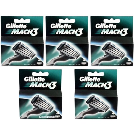 5 Packs Of Gillette Mach 3 Razor Blade Refill Cartridges 4 Count, for Mach3 (Total 20 Count)