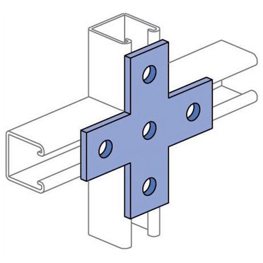 Unistrut P1028-HG, 5-3/8"" x 5-3/8"" x 1/4"", 5-Hole, Flat Plate Fitting, 1pc