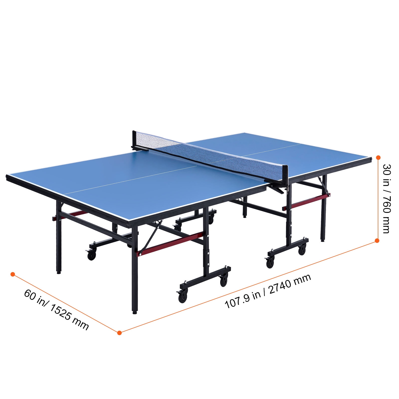 KFFKFF Foldable Indoor Table Tennis Table with Quick Clamp Net, Lockable Wheels, and 18mm Surface, Easy 10-Minute Assembly for Professional Play