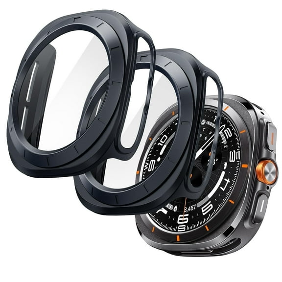 JETech Case with Screen Protector for Samsung Galaxy Watch Ultra (2025/2024) 47mm, Overall Protective Cover, Built-in Tempered Glass Film High Sensitivity, 2 Pack (Titanium Gray)