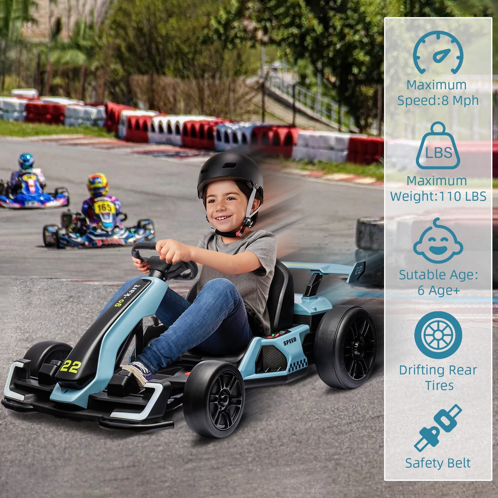 EastVita 24V Electric Go Kart,300W Powerful Drift Kart Ride on Car for Kids, Electric Pedal Kart,with 300W Strong Motor, Drift/Sport Mode, Big Battery, Eva Tire