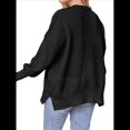 thumbnail image 3 of Suéteres de Murciélago Extragrandes para Mujer, Conjuntos de Otoño 2025, Suéteres de Cuello Redondo de Punto con Abertura Lateral, Tops de Moda. Negro L, 3 of 8