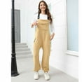 thumbnail image 6 of Womens Fleece Overalls One-piece Bibs Jumpsuits People Dupes Adjustable Suspender Straps Warm Winter Fluffy Fuzzy Ski Pants Casual Loose Fit Rompers with Pockets(M Beige), 6 of 7