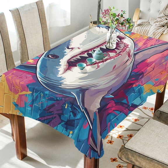 BZSMCE Square Tablecloth Shark Jump To Wall Pattern Tableclothes
