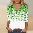 thumbnail image 1 of TaTaai Women St. Patrick's Day Fashion Print V-Neck 3/4 Sleeve T-Shirt Loose Casual Top Ladies Spring Holiday Street Wear Lightweight Breathable Non-See-Through No Fading Soft Top Gift, 1 of 5
