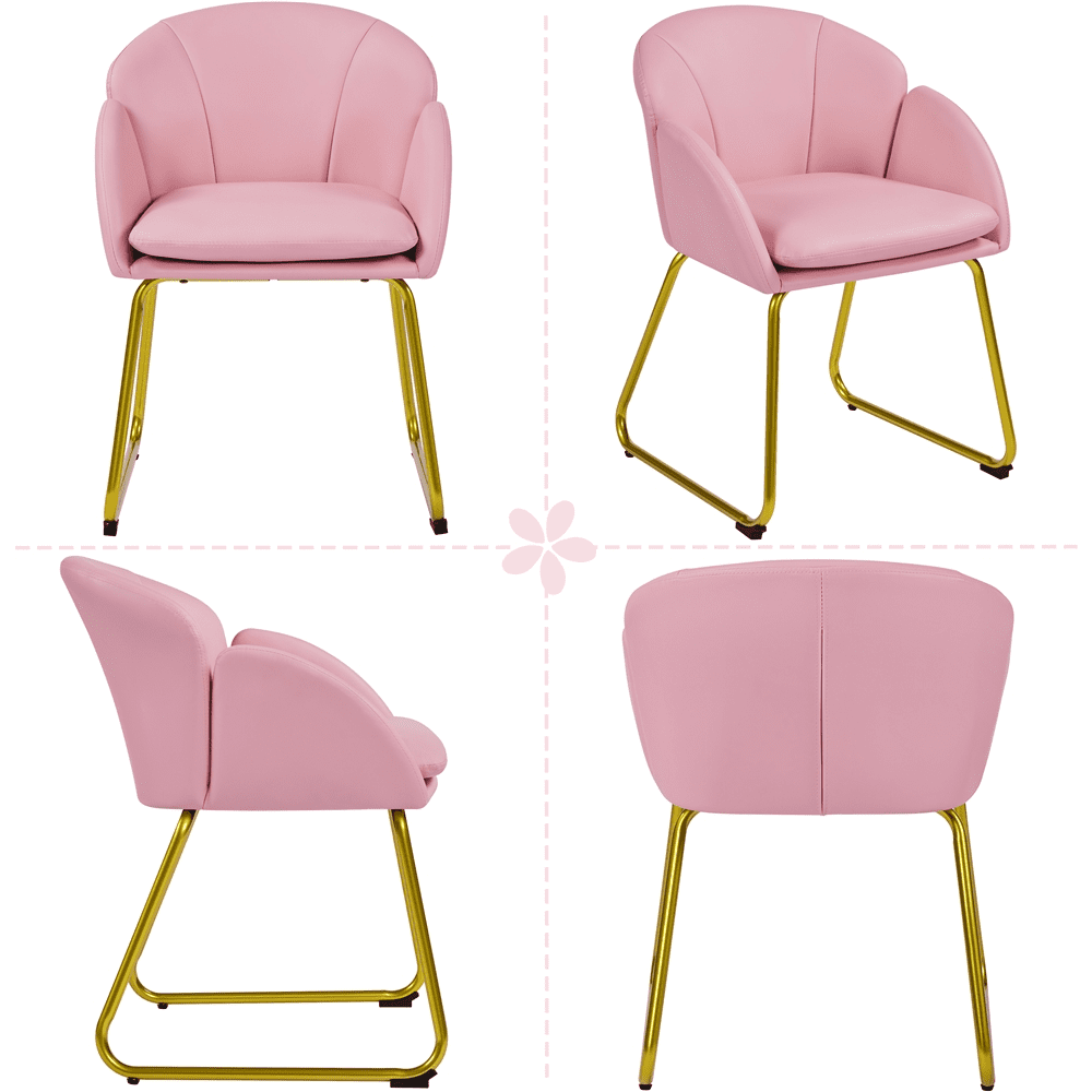 Alden Design Modern Faux Leather Accent Chair with Golden Metal Legs for Living Room, Simple Pink