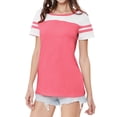 thumbnail image 4 of STARVNC Women Stripe Splice Short Sleeve Crew Neck Shirt, 4 of 6