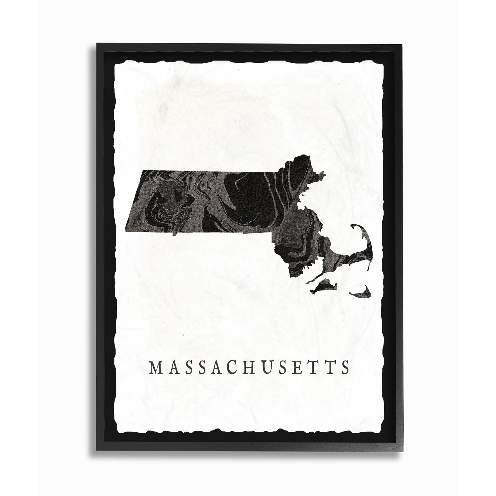 The Stupell Home Decor Collection Black and Grey Marbled Massachusetts State Silhouette Framed Giclee Texturized Art, 11 x 1.5 x 14, Proudly Made in USA