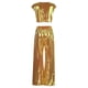 thumbnail image 4 of Conjunto de dos piezas para mujer con chaleco brillante y pantalones anchos: conjunto de top corto sin mangas y cuello redondo, tallas S-XXXXXL, 4 of 6