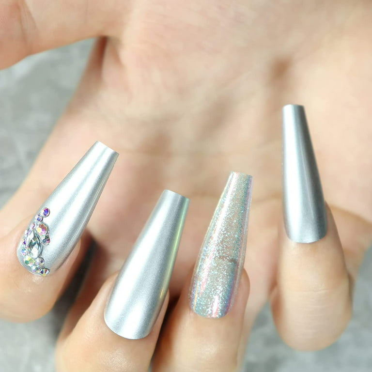 Clear Ombre Nails  Silver Glitter Press On Nails