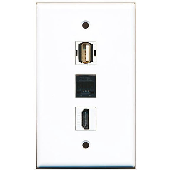 RiteAV - 1 Port HDMI and 1 Port USB A-A and 1 Port Cat5e Ethernet Black Wall Plate