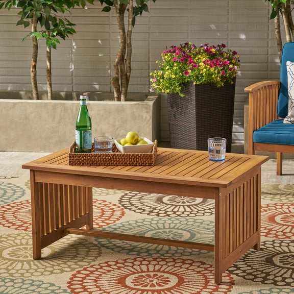 Outdoor Coffee Table, Solid Acacia Wood Center Table for Patio Garden, Teak