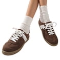 thumbnail image 2 of Domuza Women's Retro Suede Low Top Sneakers, Color Block Stripe Lace Up Casual Walking Shoes, Classic Comfort Fashion Sneakers for Daily Outdoor Wear Brown 7.5（EU-39）, 2 of 5
