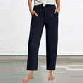 thumbnail image 2 of QATAINLAV Birthday Gifts! Capris for Women Casual Comfy Linen Pants Drawstring Elastic Waist Cropped Trouser with Pockets Fashion Beach Clothes Dark Blue L, 2 of 7