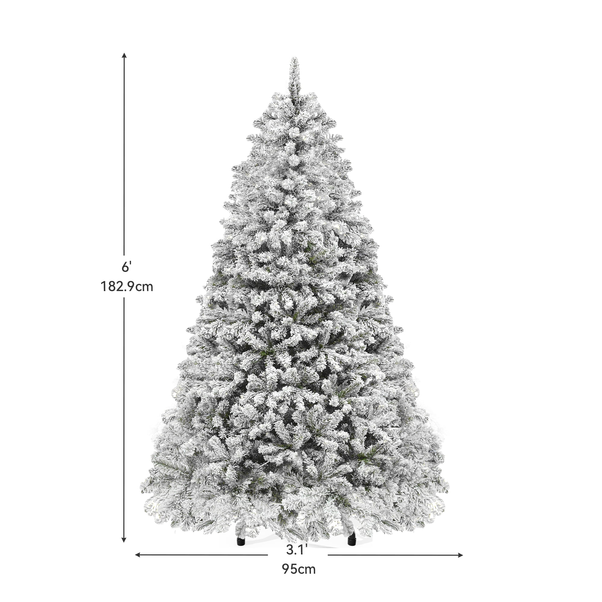 Uforic 6ft Snow Flocked Artificial Christmas Tree with 250 Lights, 800 Branch Tips,Pre-Lit Holiday Christmas Pine Tree with 8 Light Modes and Foldable Base