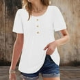 thumbnail image 4 of Short Sleeve Tops for Women Fashion Spring Solid Color Base T-Shirts Pleated Button Short Sleeve Round Neck Top, 4 of 8