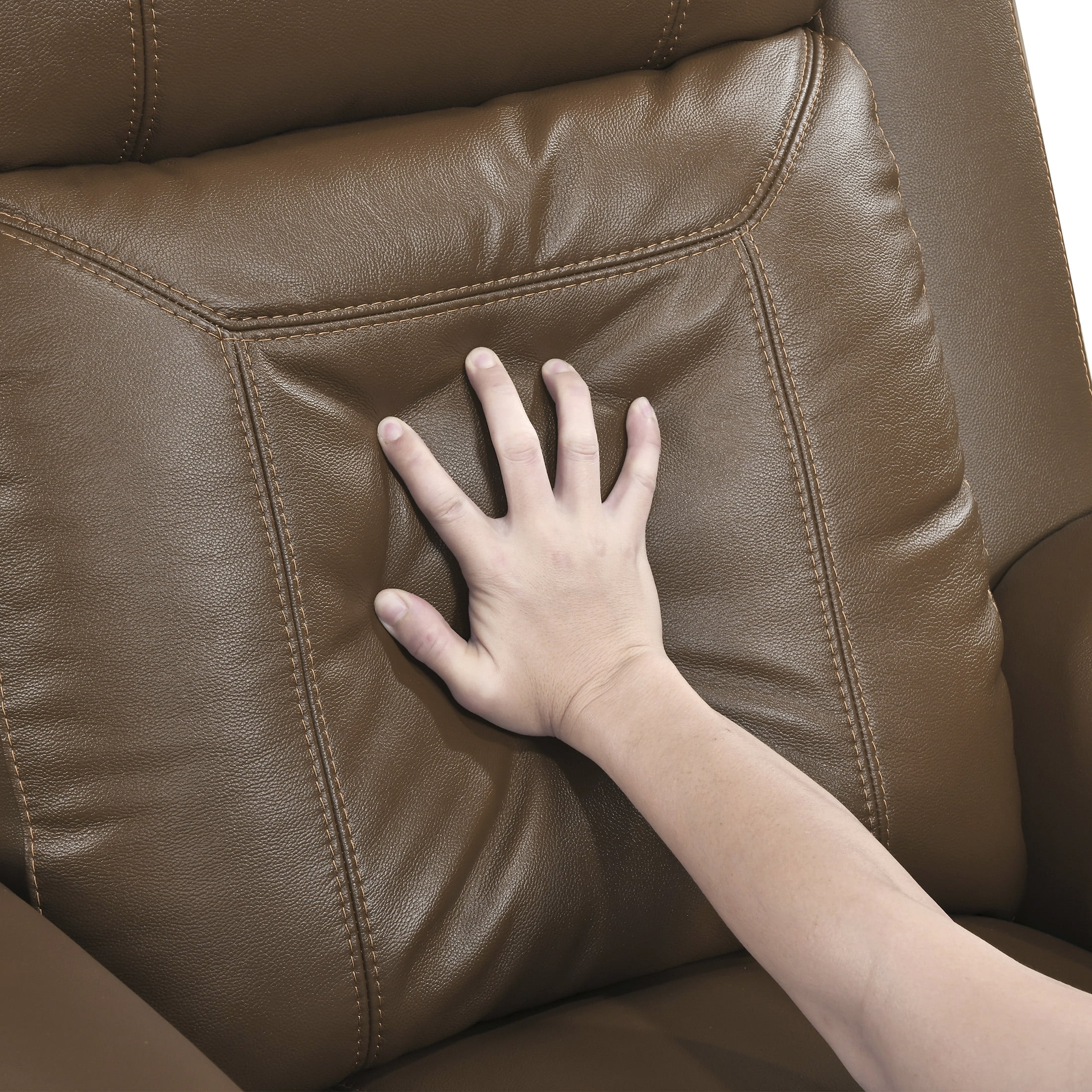 OakvillePark Livaro Leather Match Manual Double Reclining Sofa, Camel