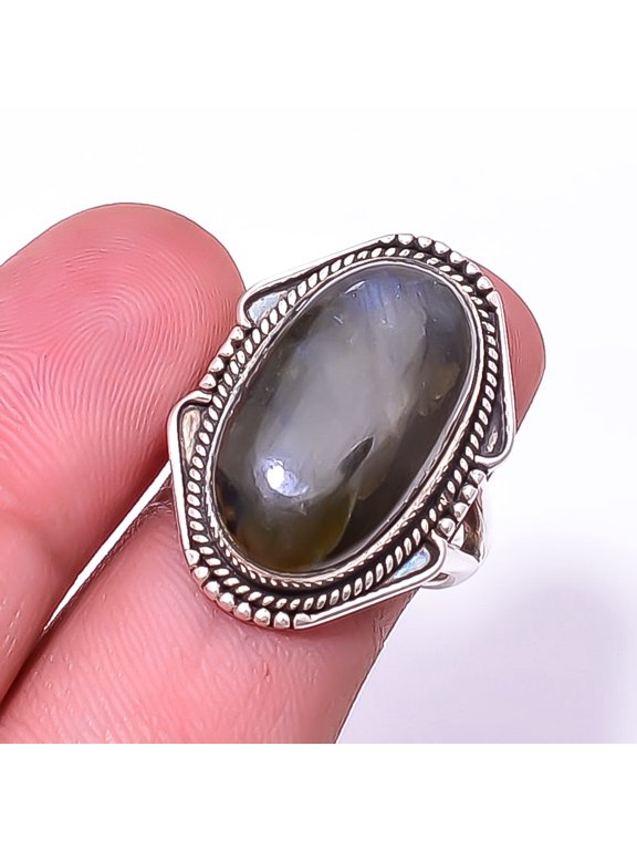 Labradorite - Madagascar Handmade Oxidised 925 Sterling Silver Ring S.7 R37, Gemstone Jewelry, Birthday Gift, Christmas Gift