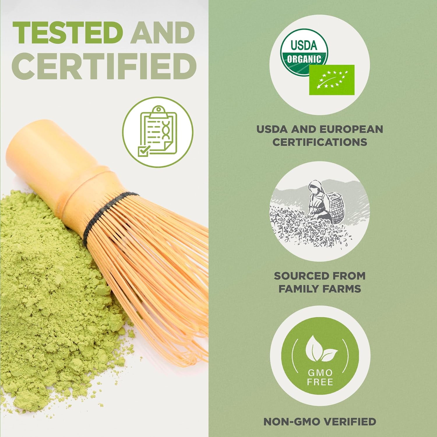 NaturaleBio Organic Matcha Green Tea Powder USDA Organic, Gluten-Free 4 oz