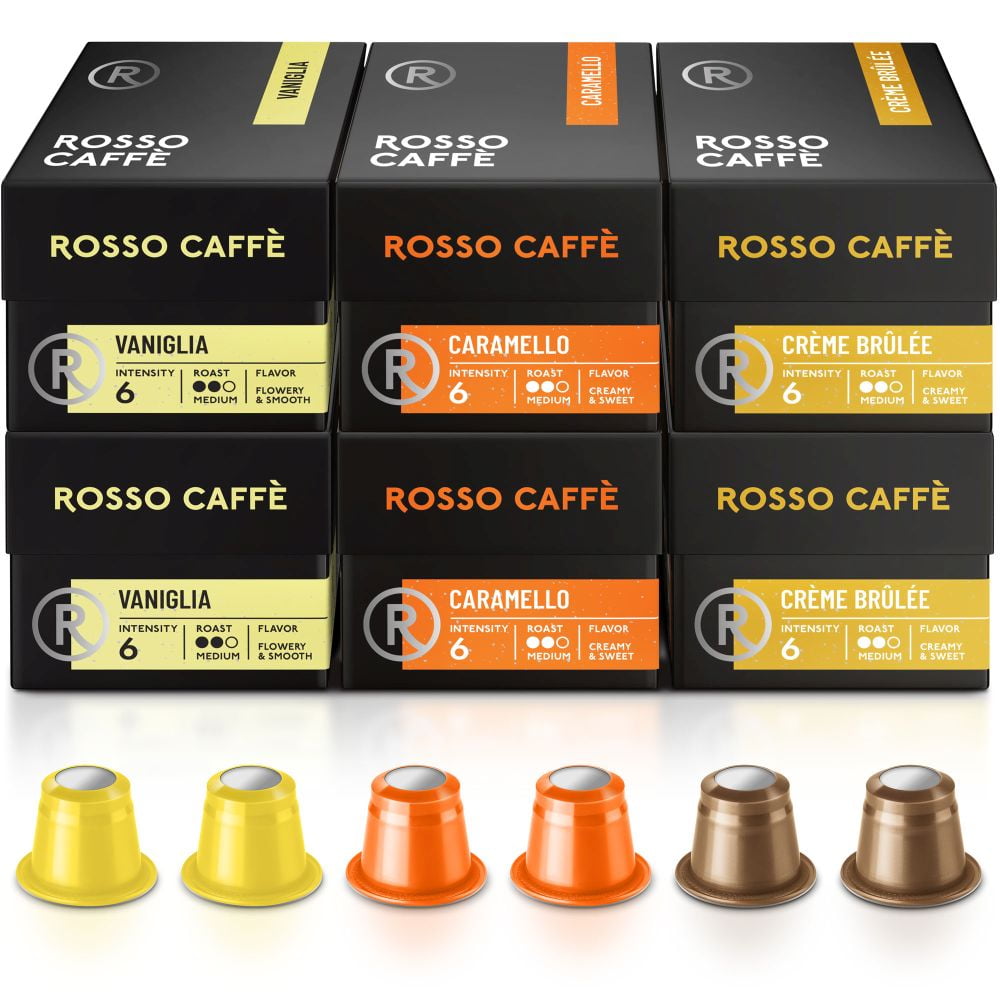 kosten Eerlijkheid pistool Rosso Coffee Pods Nespresso Original Machine, Flavored Gourmet Espresso  Capsules 60 Pack Vanilla, Caramel and Creme Brulee - Walmart.com