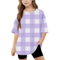 thumbnail image 1 of DecSea T-Shirt à Manches Courtes pour Filles, Été, Imprimé à Carreaux, Col Rond, Décontracté, Basique, 5-14 Ans, 1 of 8