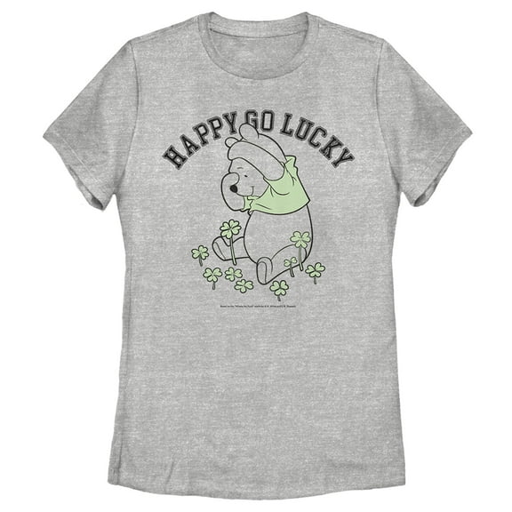 Women's Winnie the Pooh St. Patrick's Day Happy Go Lucky  Graphic Tee Athletic Heather 2X Large