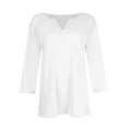 thumbnail image 4 of Harpily Clearance Women's Sweaters 3/ Sleeve Tops For Women Summer Notched V Neck Plain T Shirts Casual Cute Three Quarter Length Blouses, 4 of 5