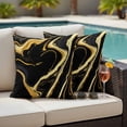 thumbnail image 4 of Black Gold Marble Outdoor Waterproof Pillow Covers, Modern Geometric Textured Decorative Square Throw Pillowcase Sofa Cushion Sham for Patio/Couch/Chair, 16"x16" 2 Pack, 4 of 8