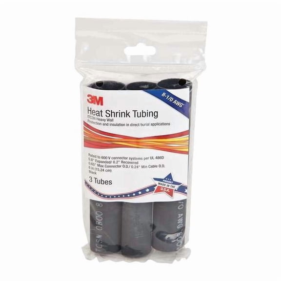 3m Shrink Tubing,6 in,Blk,0.8 in ID,PK3 ITCSN-0800-6"-BLACK-12-3 PC PKS