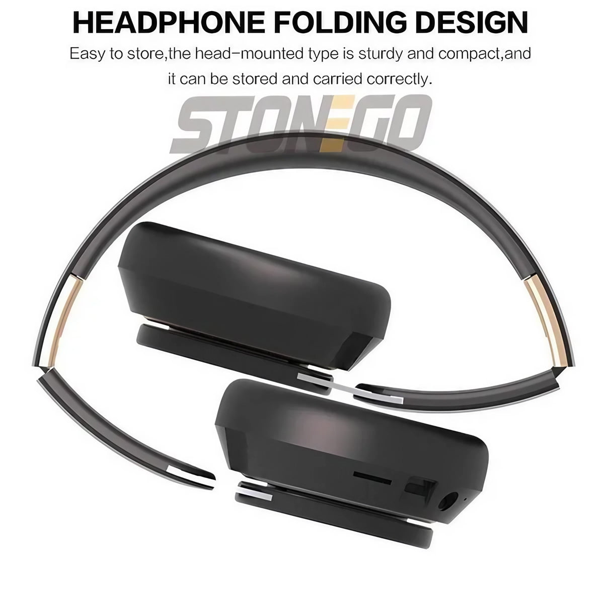 STONEGO HiFi Bluetooth Folding Headphones - Deep Bass, HD Microphone, Noise Cancelling, PU Leather Earmuffs - Wireless Over-Ear Headphones for Music, Gaming, Travel and Work - Designed for Comfort